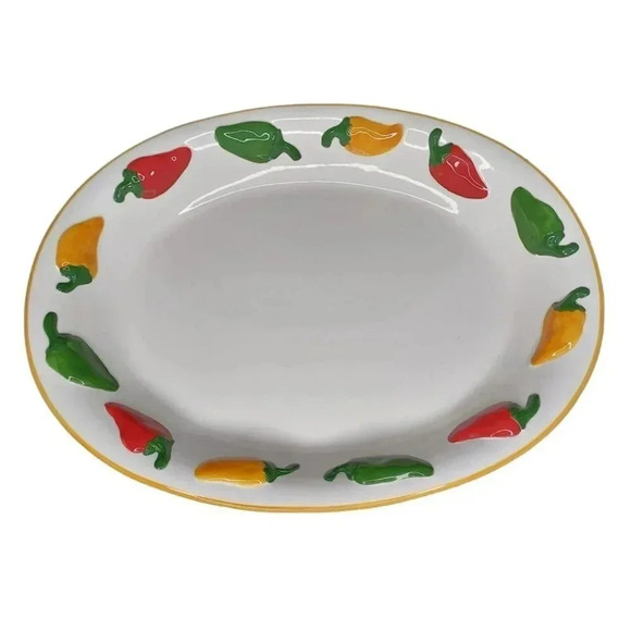 Clay Art Oval "El Paso" Serving Platter With Raised Peppers - Picture 1 of 5